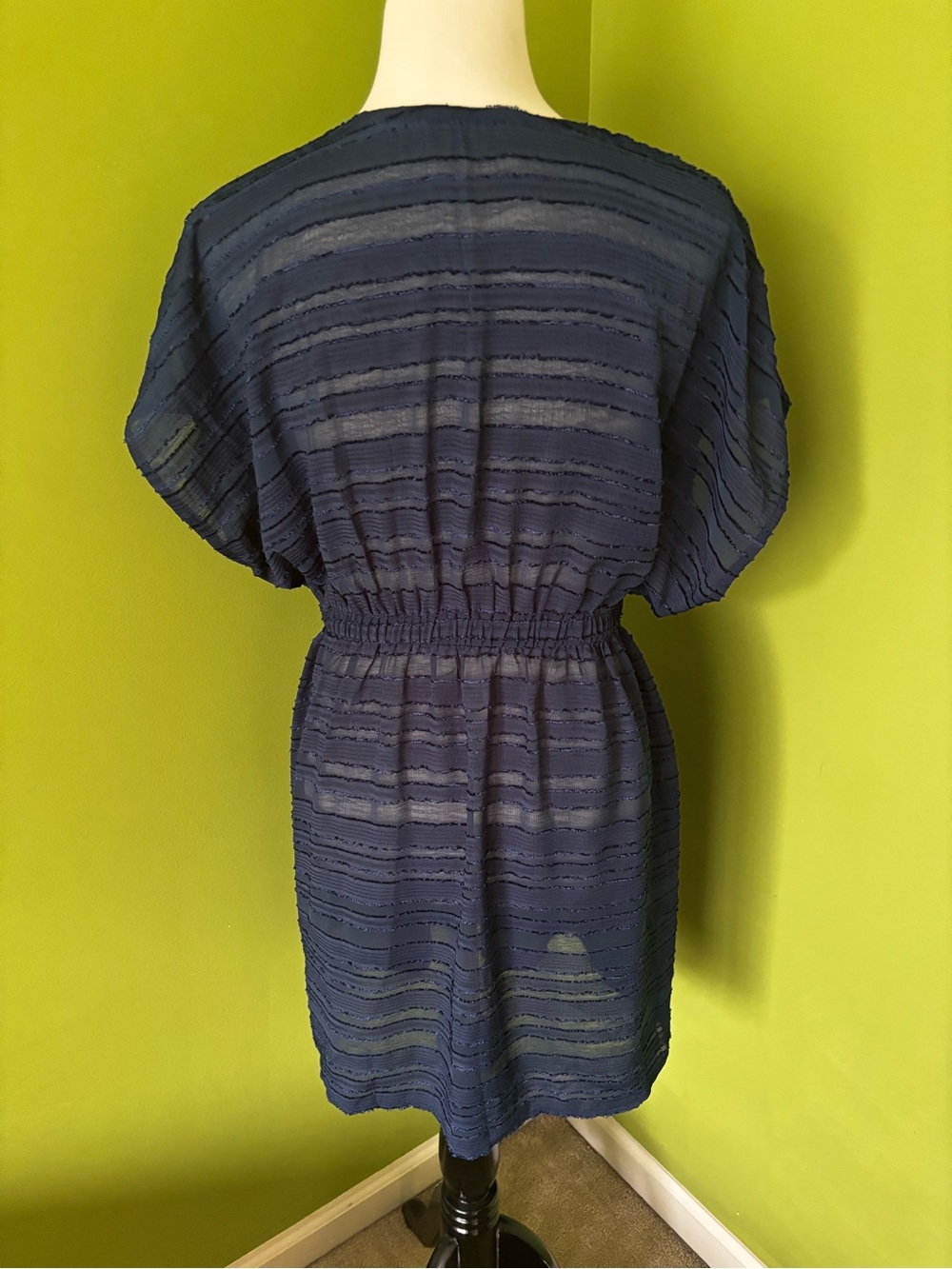 Cupshe Navy Blue Sheer Stripe Swim Cover-Up Tunic - Picture 3 of 5
